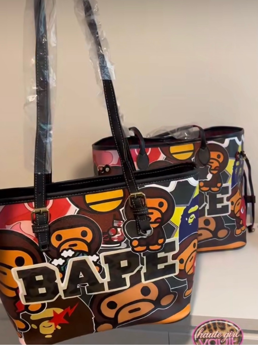 Bape Multicolor Ape Head Graphic Tote with Black Handles